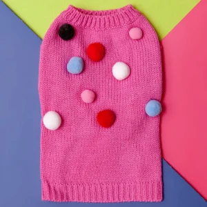Pink Pom Pom Small Dog Sweater (FINAL SALE)