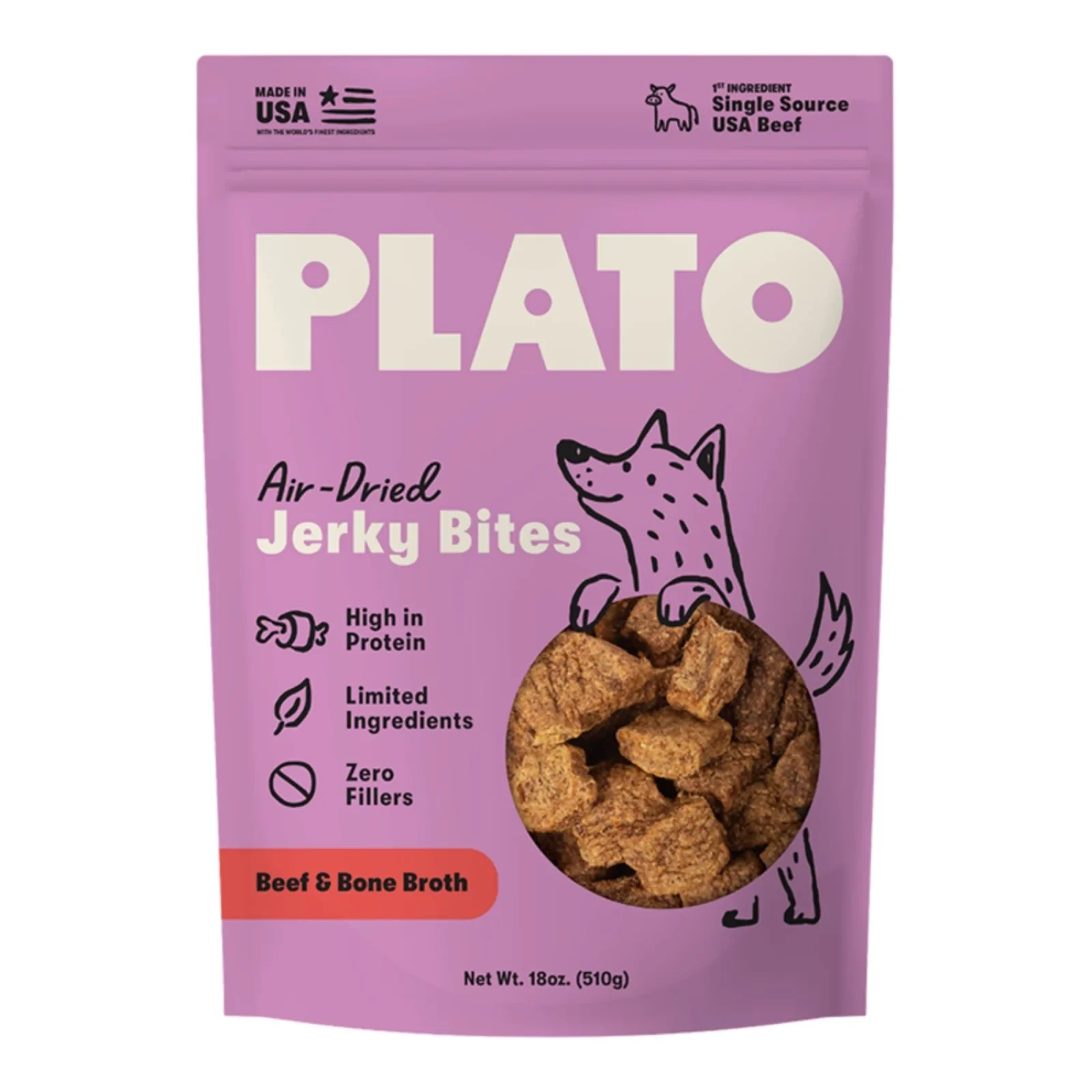 Plato Dog Jerky Bites, Beef With Bone Broth, 18oz