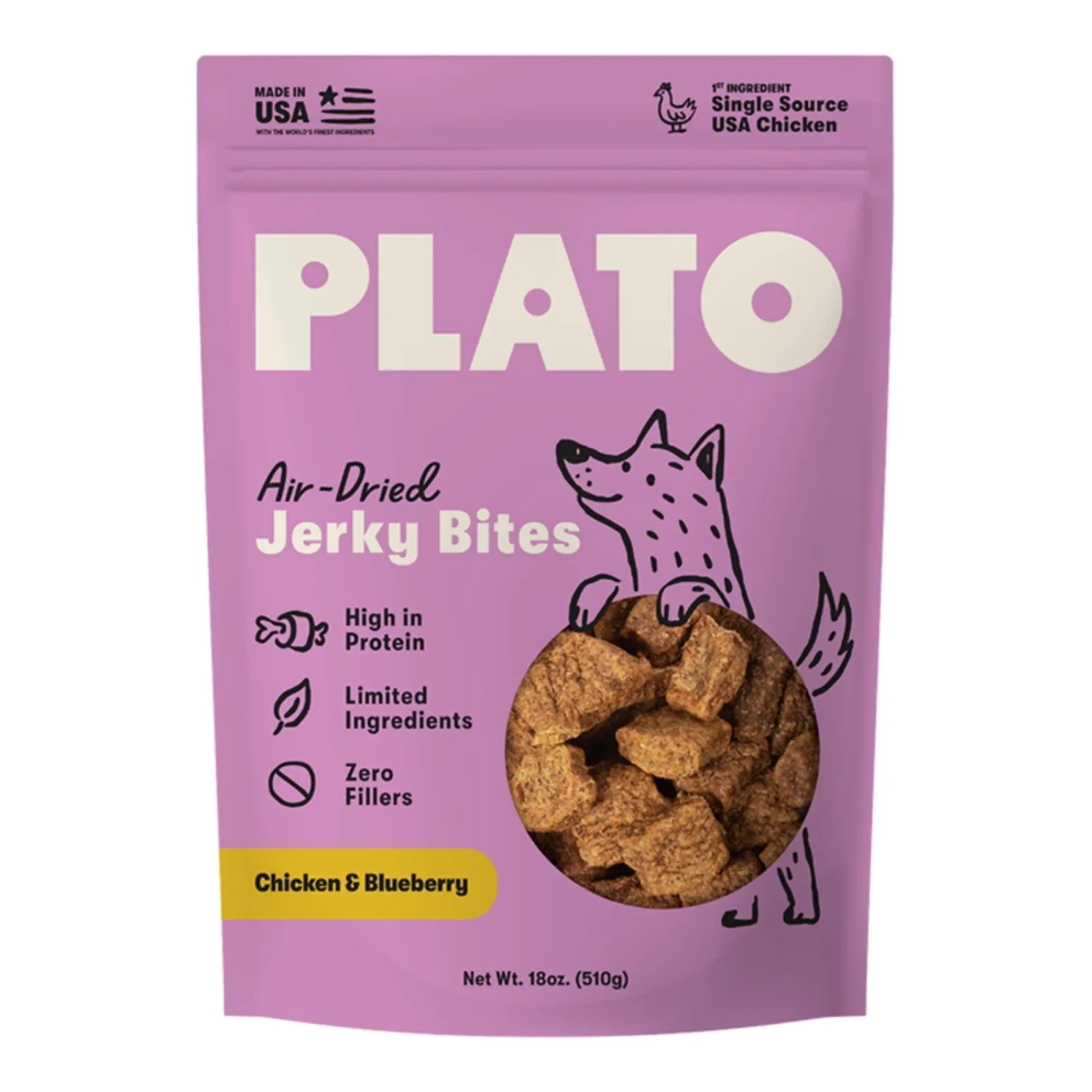 Plato Dog Jerky Bites, Chicken With Blueberry 18oz