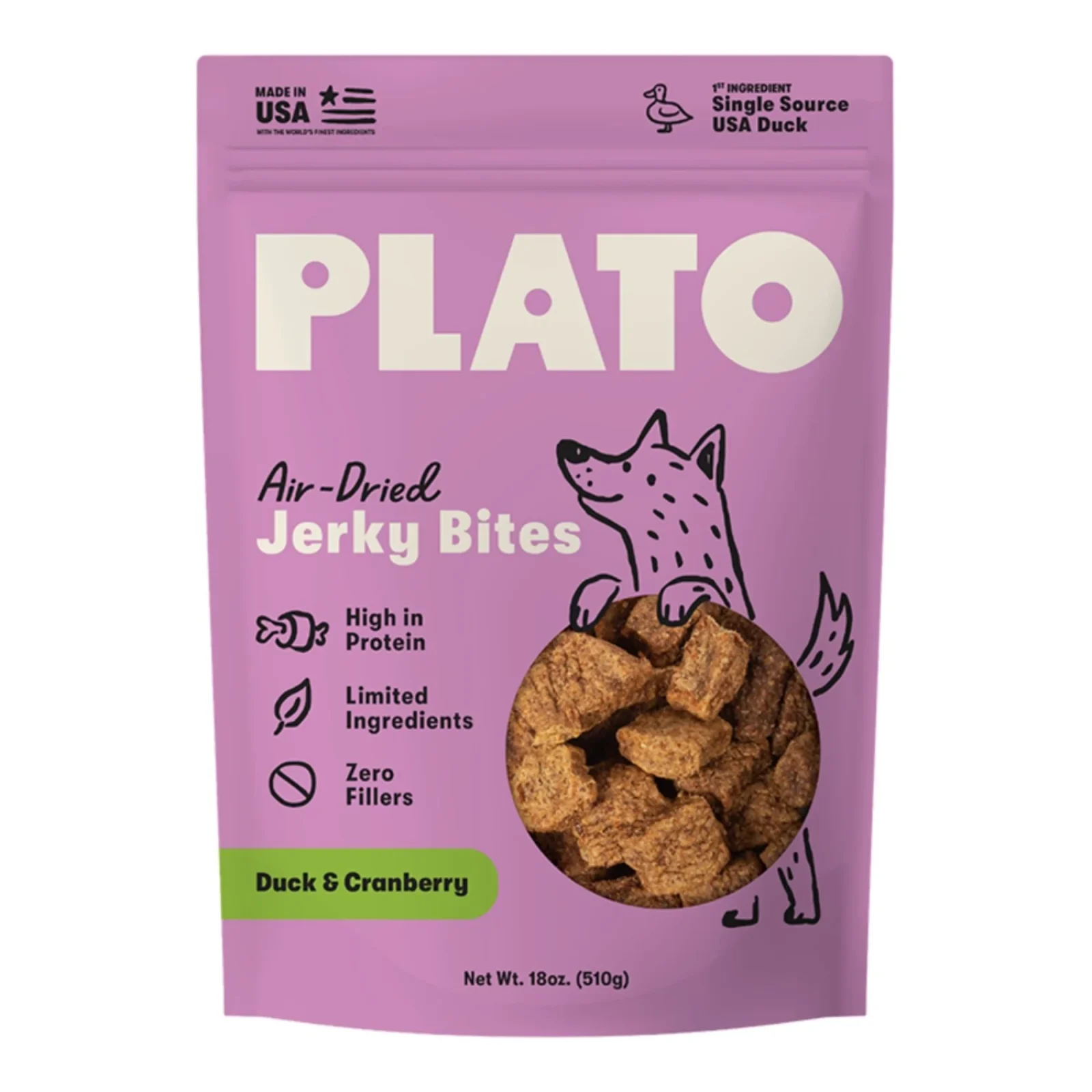 Plato Dog Jerky Bites, Duck With Cranberry 18oz