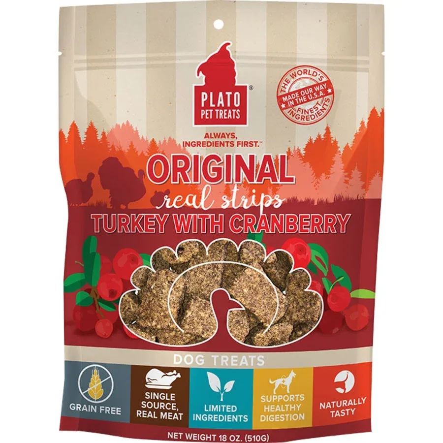 Plato Dog Strp Grain-Free Turkey Cranbury 18 oz