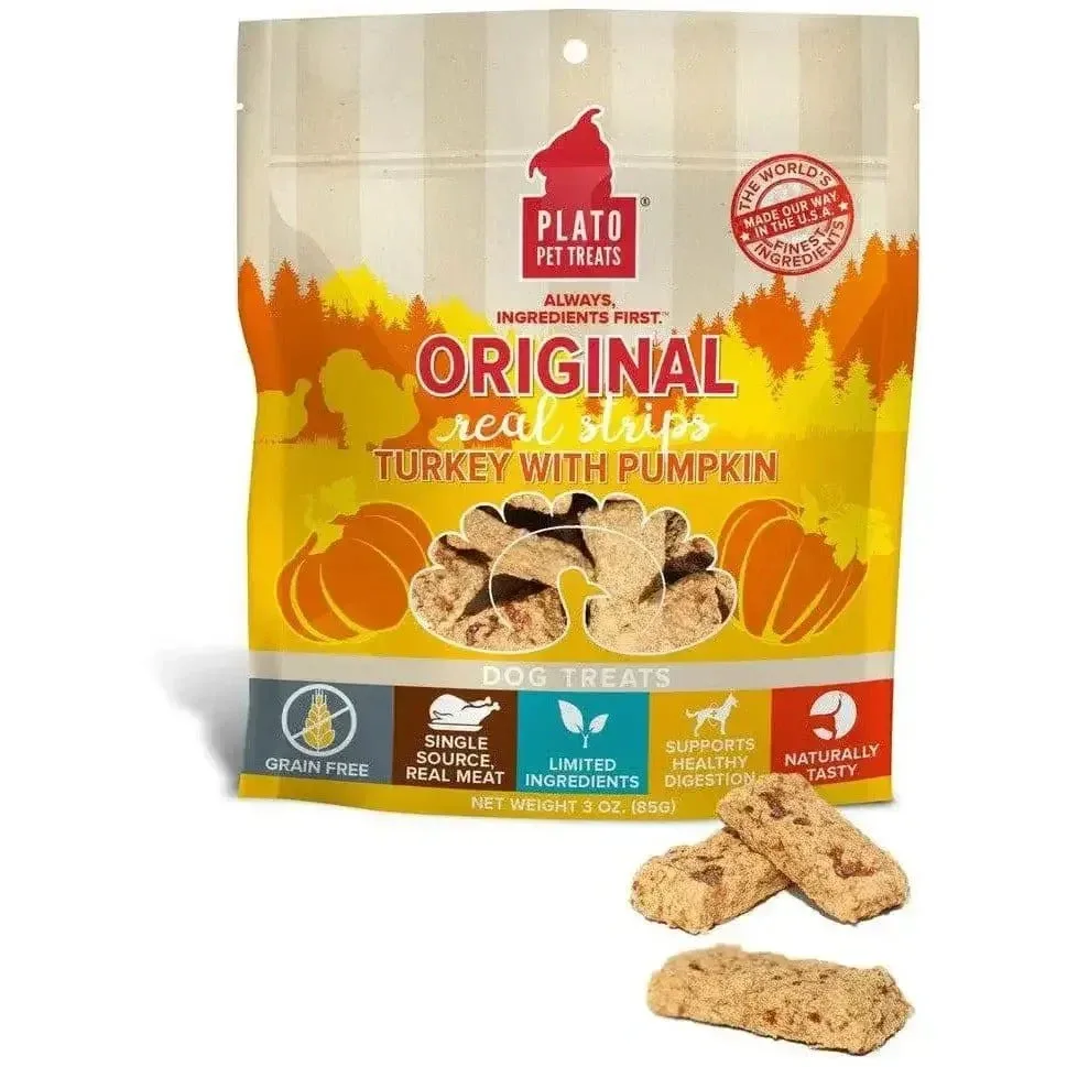 Plato Original Real Strips Turkey & Pumpkin Dog Treats