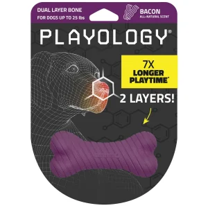 Playology Bacon Scented Dual Layer Bone Dog Toy, Small