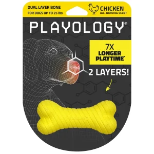 Playology Chicken Scented Dual Layer Bone Dog Toy, Small