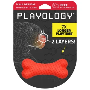 Playology Dual Layer Bone Scented Dog Toy Beef, Small