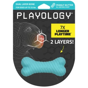 Playology Dual Layer Bone Scented Dog Toy Peanut Butter, Small