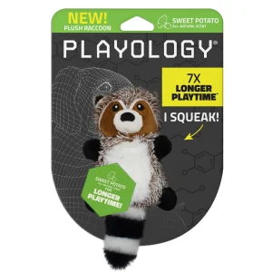 Playology Racoon Sweet Potato Scent Squeaky Plush Dog Toy, Small