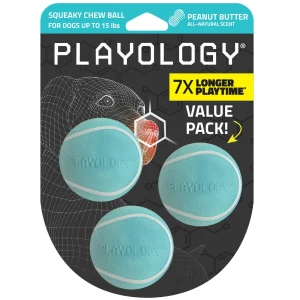 Playology Squeaker Chew Ball Peanut Butter Scent Dog Toy 3-Pack