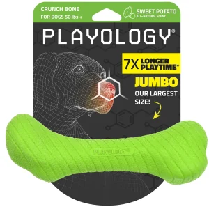 Playology Sweet Potato Scented Crunchy Femur Dog Toy, Jumbo