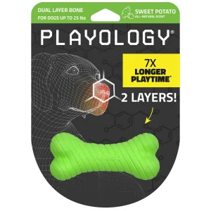 Playology Sweet Potato Scented Dual Layer Bone Dog Toy, Small