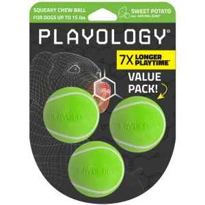 Playology Sweet Potato Scented Squeaky Chew Ball Dog Toy, Small 3-Pack