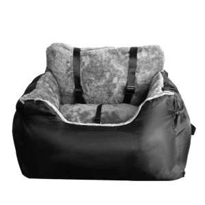 Plush Dog Car Booster Seat with Tether & Storage Pocket – Small Dogs