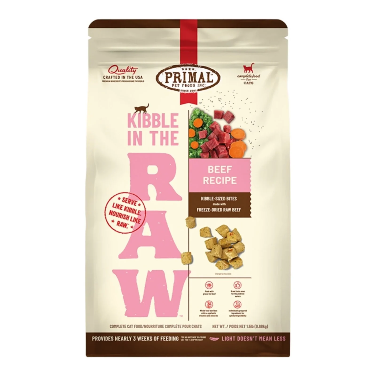 Primal Cat Kibble in The Raw Beef, 1.5 lb