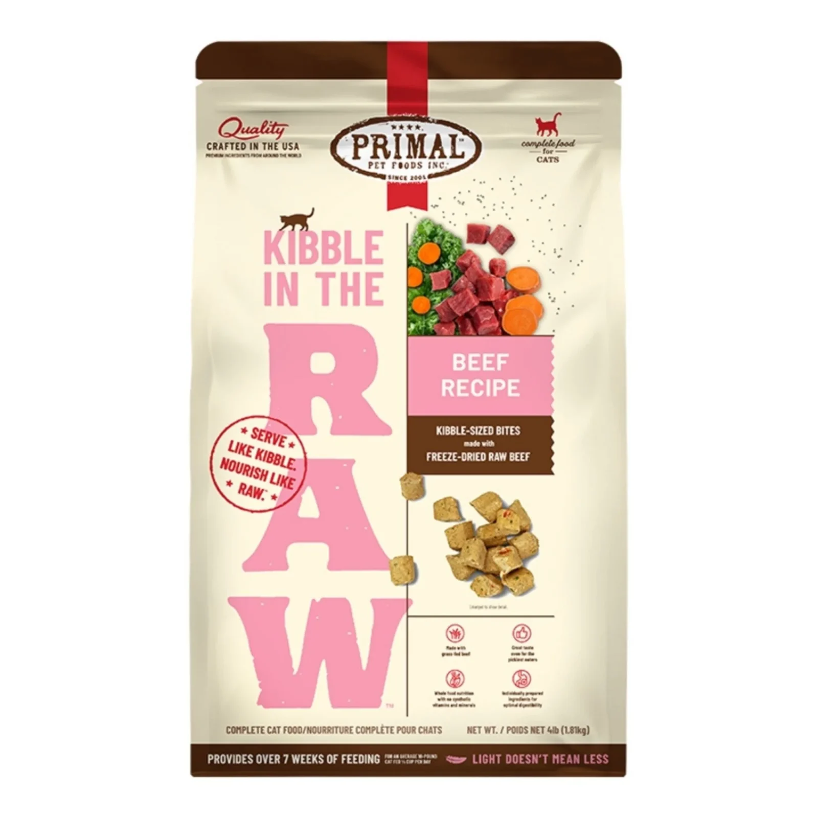 Primal Cat Kibble in The Raw Beef, 4 lb