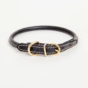 Italian Rolled Leather Dog Collar in Black