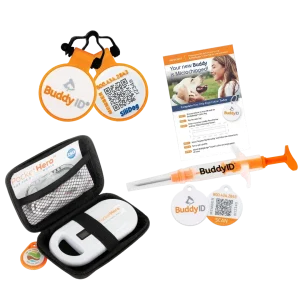 Complete Bundle: Microchip Complete Protection System with Pocket Hero Reader and Silent Collar Tag by BuddyID