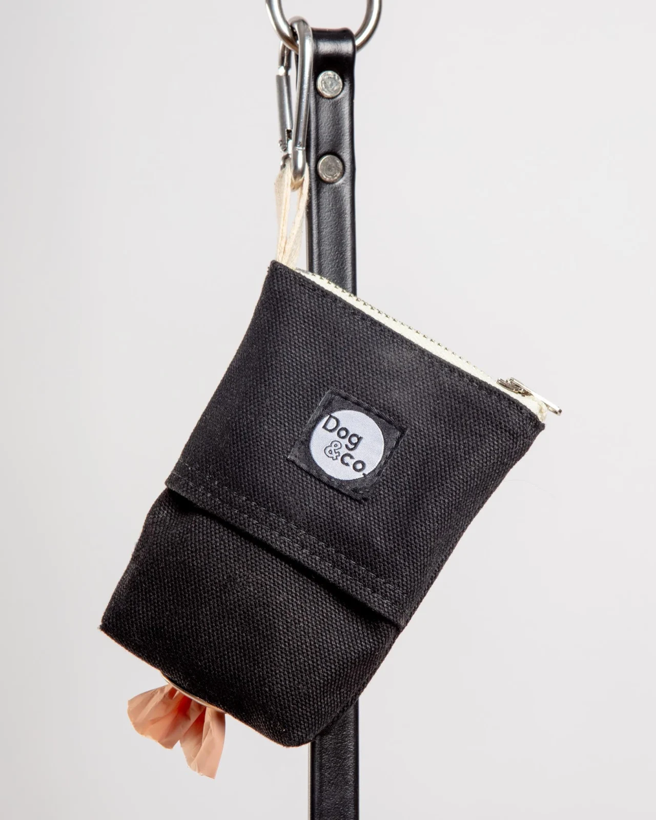 Good Girl Bag Treat + Poop Bag Holder in Black Canvas with Natural Trim