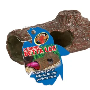 Zoo Med Ceramic Betta Log Aquarium Ornament, Brown, 4.25 in, Small