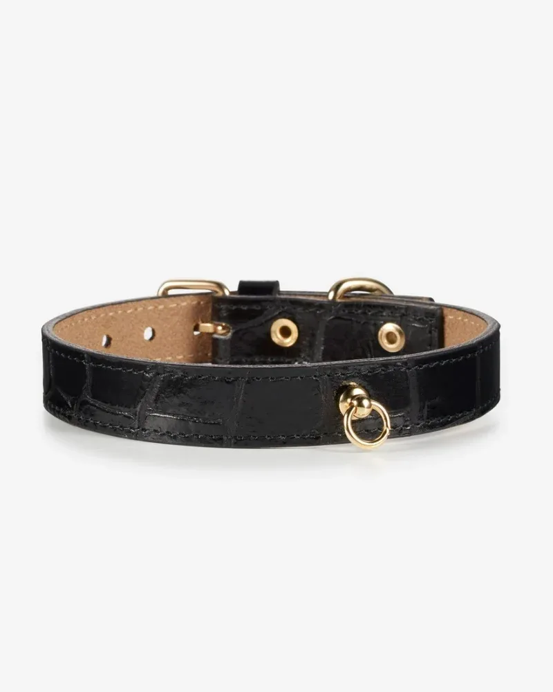 Lia Crocodile Print Leather Dog Collar in Black (Made in Italy) (CLEARANCE) - Image 2