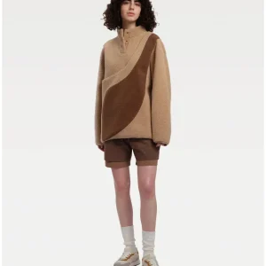Fleece Pullover with Built-In Pet Pouch Carrier in Classic Tan