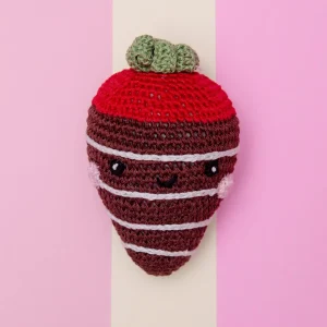 Chocolate Dipped Strawberry Knit Squeaky Dog Toy