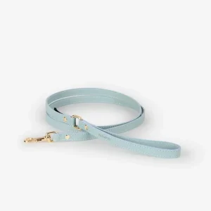 Sky Blue Nara Leather Dog Leash with Brass Hardware (Made in Italy)