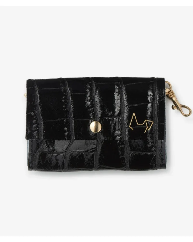 Croco-Printed Leather Poop Bag Holder in Black Patent Leather(Made in Italy)