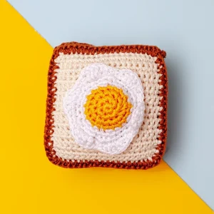Toast w/ Sunny Side Up Eggs Squeaky Knit Dog Toy