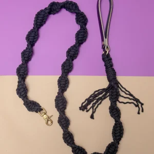 Macrame and Leather Dog Leash in Black (Made in the USA)