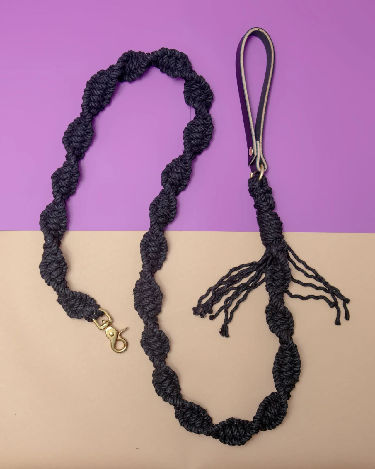 Macrame and Leather Dog Leash in Black (Made in the USA)