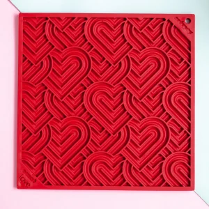 Hearts Dog Lick Mat in Red (Made in the USA)