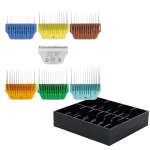 Wide Colored Combs Set of 6 and 30W Blade With Black Holder by PetStore.Direct