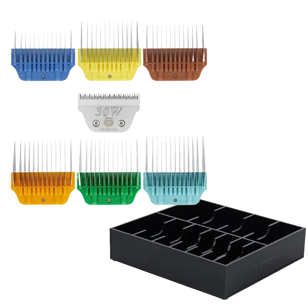Wide Colored Combs Set of 6 and 30W Blade With Black Holder by PetStore.Direct