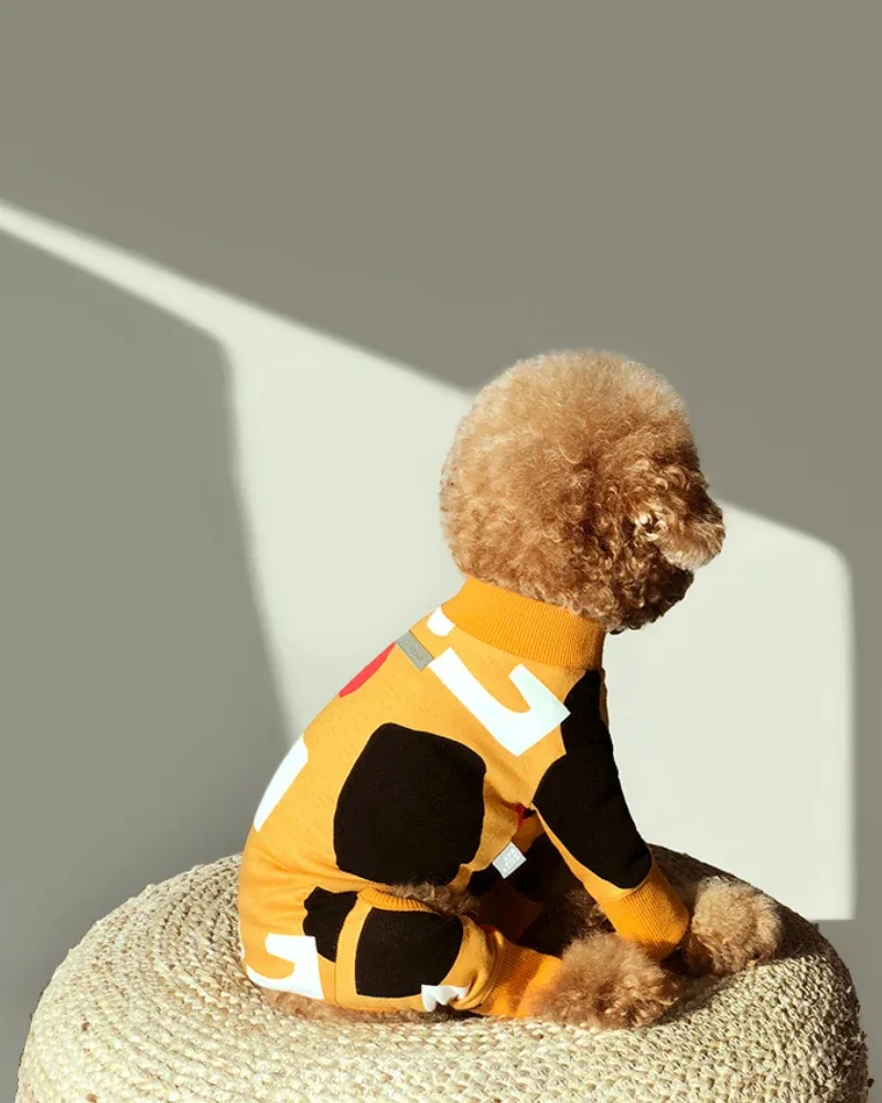 Colorful Print Dog Onesie in Mustard Yellow (FINAL SALE) - Image 2