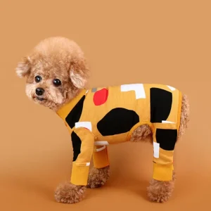 Colorful Print Dog Onesie in Mustard Yellow (FINAL SALE)
