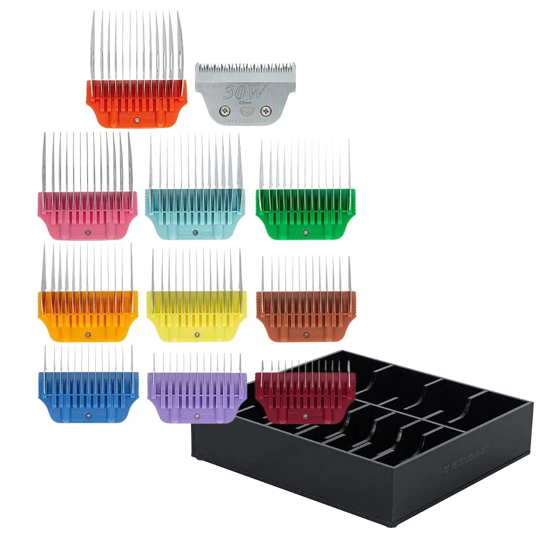 Wide Colored Combs Set of 10 and 30W Blade With Black Holder by PetStore.Direct