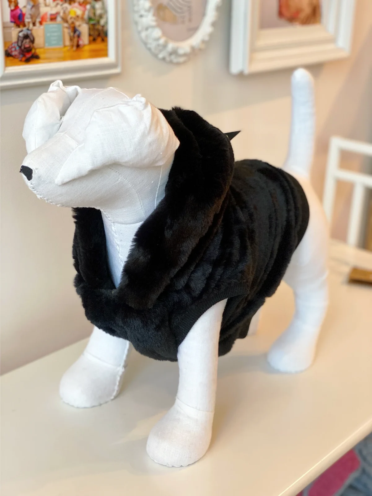 Faux Fur Dog Hoodie in Black <> - Image 2
