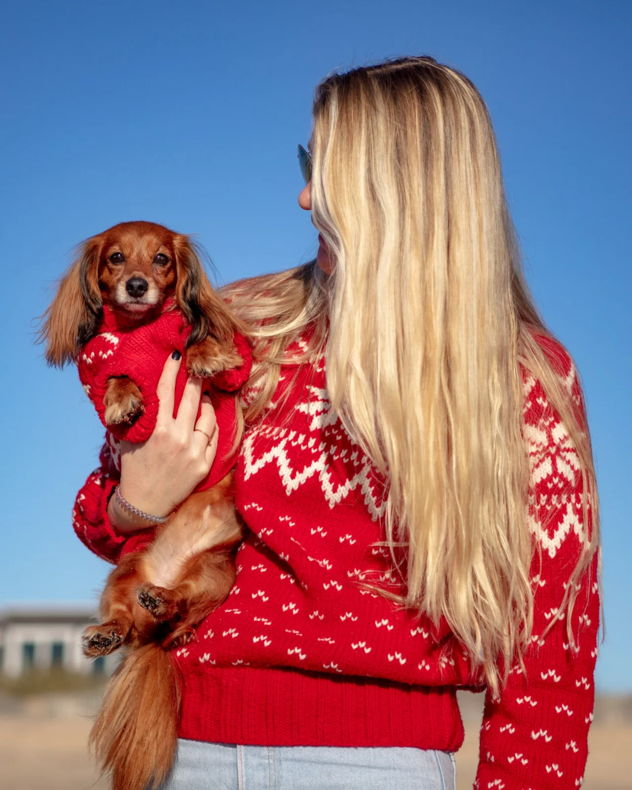 Warm-All-Winter Happy Hand Knit Human Snowflake Sweater in Red (FINAL SALE) - Image 2