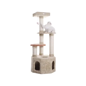Armarkat 57-in Premium Carpeted Real Wood Cat Tree Medium Cat Condo House, Khaki
