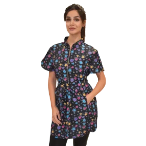 Rainbow Half Zipper Front Stylish Scrub Tunic by Ladybird Line