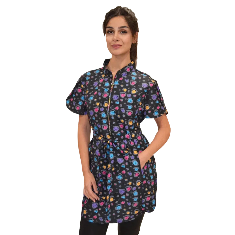 Rainbow Half Zipper Front Stylish Scrub Tunic by Ladybird Line
