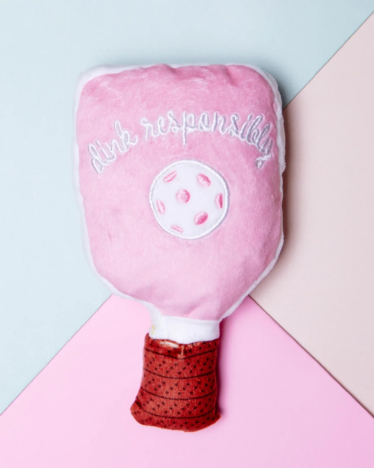 Pink Check Pickleball Paddle Plush Squeaky Dog Toy - Image 2