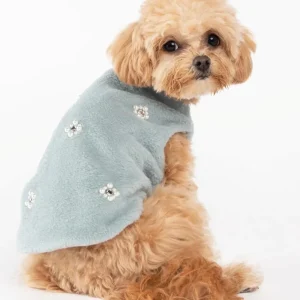 Embellished Fur Dog Vest in Soft Green (FINAL SALE)