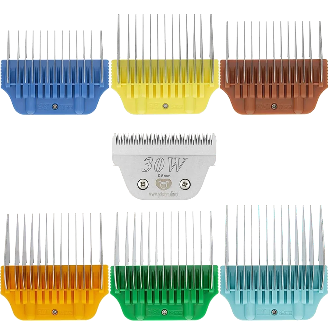 Wide Combs Colored Set of 6 (3/8″ through 1″) with 30W Blade by PetStore.Direct - Image 2