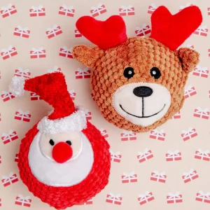 Santa + Reindeer Squeaky Ball Dog Toy Set