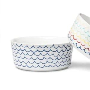 Sketched Wave Ceramic Dog Bowl