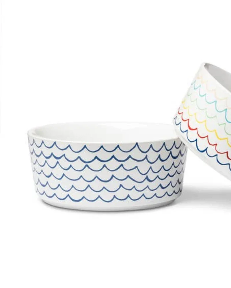 Sketched Wave Ceramic Dog Bowl