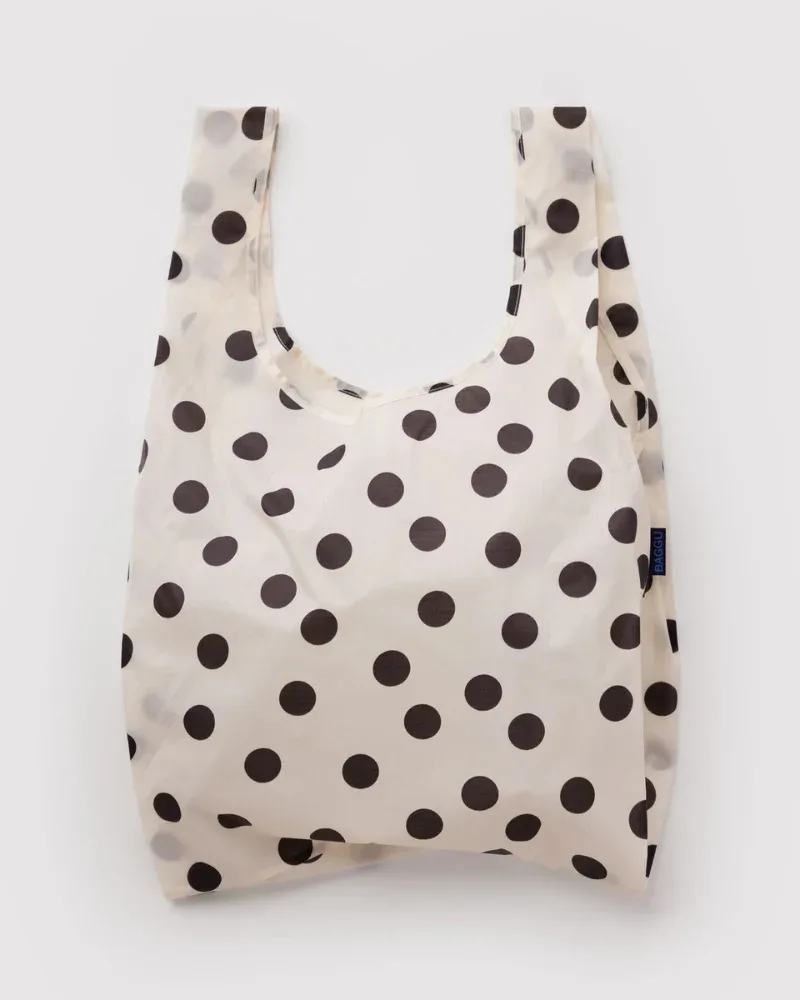 Standard Baggu Reusable Bag in Cream and Black Polka Dot