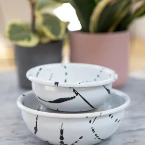 Enamel Dog Bowl in Black & White (CLEARANCE)