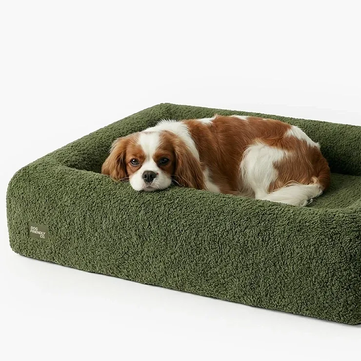 Premium Orthopedic Memory Foam Dog Bed - Green Bouclé (Medium) (LP) - Image 2